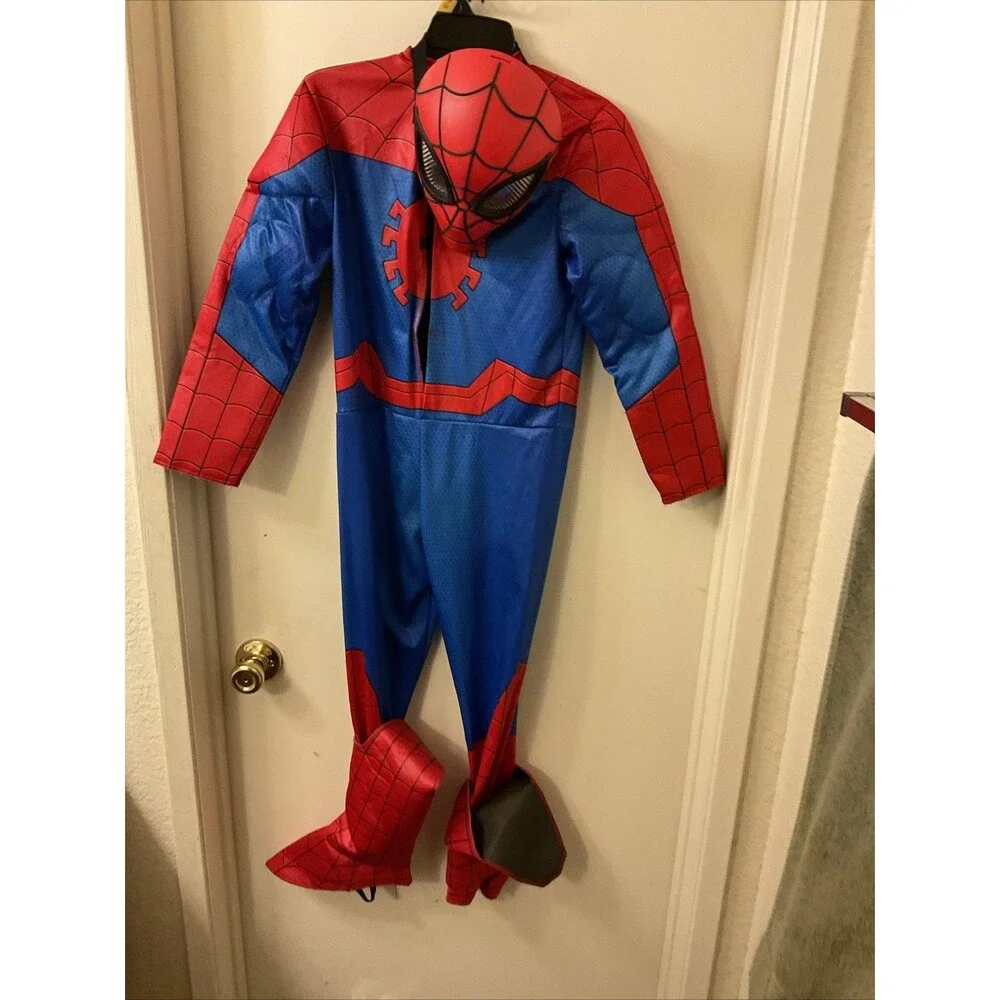 Disguise  KIDS SPIDER-MAN PADDED JUMPSUIT COSTUME W/ GLOVES & MASK SIZE 6~8 - Picture 5 of 7